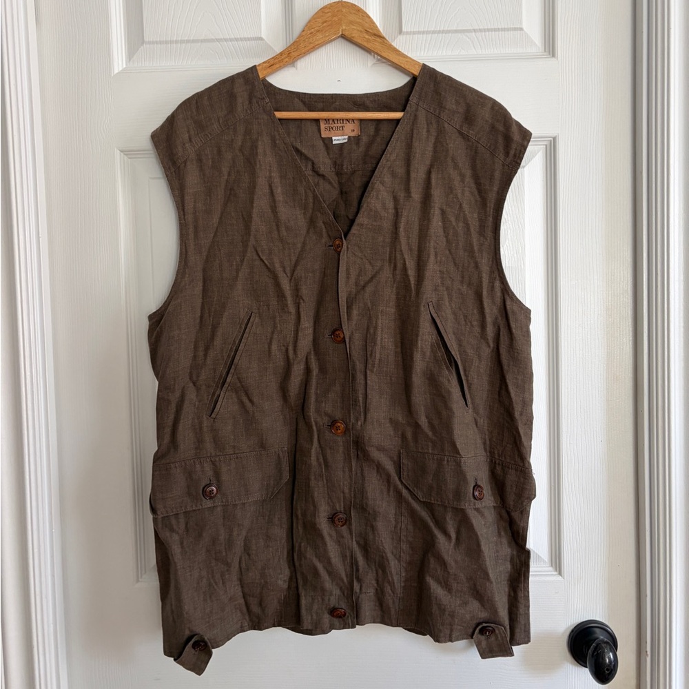 Vintage Brown Pure Linen Vest